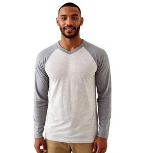 Men's Casual V-Neck Baseball T-Shirt - Oatmeal
