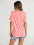 Women's Casual Coral Pleated Crewneck T-Shirt