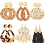 6 Pairs Lightweight Rattan Hoop Earrings for Summer