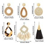 6 Pairs Lightweight Rattan Hoop Earrings for Summer