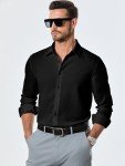 Men's Black Long Sleeve Waffle Button-Up Shirt