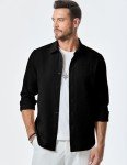 Men's Black Long Sleeve Waffle Button-Up Shirt