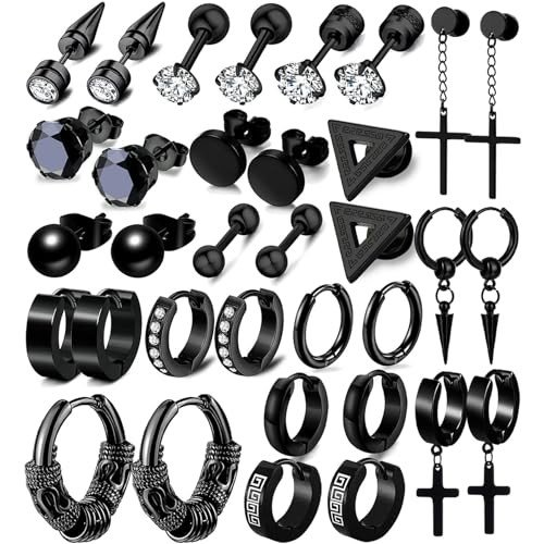 17 Pairs Men's Stainless Steel Earrings Set