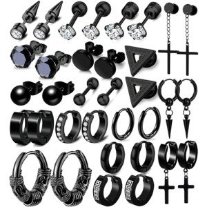 17 Pairs Men's Stainless Steel Earrings Set
