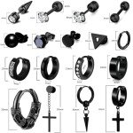 17 Pairs Men's Stainless Steel Earrings Set