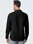 Men's Black Long Sleeve Waffle Button-Up Shirt
