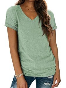 Green Short Sleeve V-Neck T-Shirt for Women