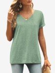 Green Short Sleeve V-Neck T-Shirt for Women