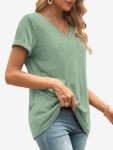 Green Short Sleeve V-Neck T-Shirt for Women