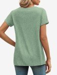 Green Short Sleeve V-Neck T-Shirt for Women