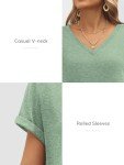 Green Short Sleeve V-Neck T-Shirt for Women
