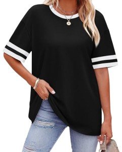 Black Color Block Summer Tee for Women