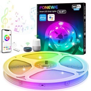 FONEWE RGB WiFi LED Strip Lights 16.4FT LED Lights for Bedroom RGB Music Sync Color Changing Led Light Strip Work with Alexa and Google Assistant LED Lights for Halloween Christmas Home Decorations