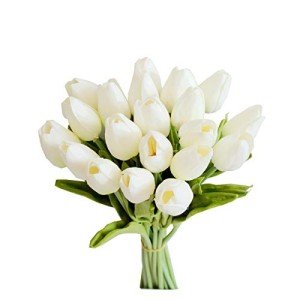 20pcs White Artificial Tulip Flowers for Decor