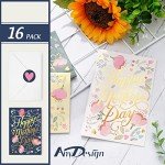 16 Pack Gold Mother's Day Greeting Cards Set