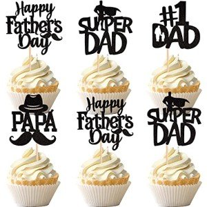 24 Pack Father's Day Cupcake Toppers - Glitter Hats