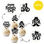 24 Pack Father's Day Cupcake Toppers - Glitter Hats