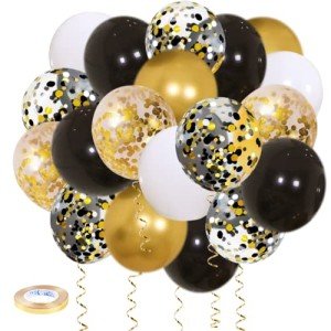 Black Gold Confetti Balloons 50-Pack for Parties