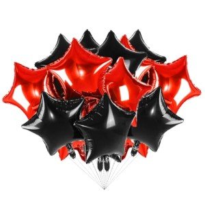 12 Black and Red Star Balloons for Parties