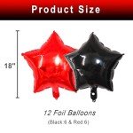 12 Black and Red Star Balloons for Parties