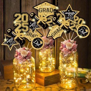 Black and Gold Graduation Party Centerpieces - 36 pcs