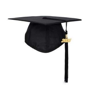 Matte Black Graduation Cap with Tassel and Charm