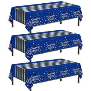 Graduation Tablecloths Blue and Gold - 3 Pack