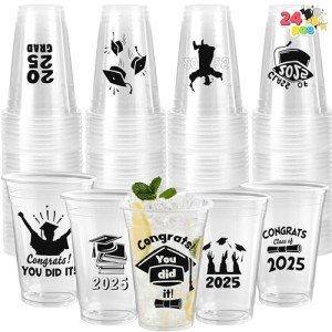 24 Graduation Party Plastic Cups Set – Class of 2025