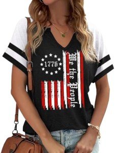 We The People 1776 Patriotic V Neck Tee