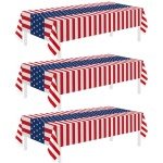 3 Pack Patriotic Disposable Tablecloths for Parties