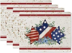 4th of July Patriotic Burlap Placemats Set of 4