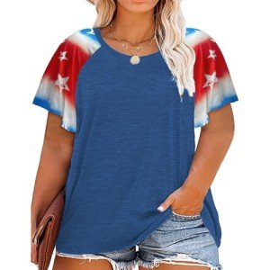Cute Plus Size USA Flag Summer Tee