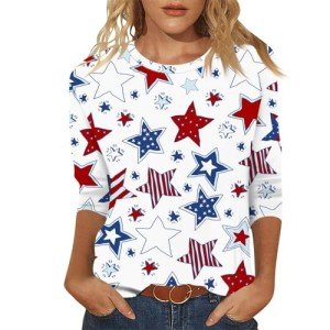 Independence Day Star Printed 3/4 Sleeve Shirt