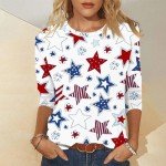 Independence Day Star Printed 3/4 Sleeve Shirt