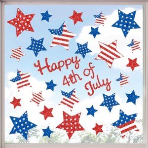 Glittery Patriotic Star Window Clings - 4 Sheets