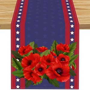 Patriotic Red Poppies Table Runner - 13x72 Inch