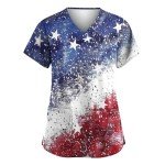 Fourth of July Scrub Tops for Women