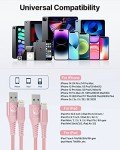 Pink iPhone Charger 6ft USB A to Lightning, 2-Pack