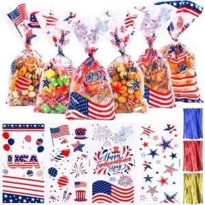 180 Pack Patriotic Candy Treat Bags with Ties