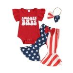 Red White Blue Baby Girl Outfit Set