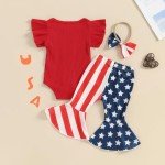 Red White Blue Baby Girl Outfit Set