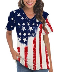 Patriotic V-Neck American Flag Shirt for Women