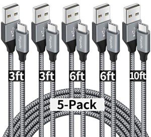 5-Pack Fast Charging USB A to C Cables