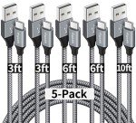 5-Pack Fast Charging USB A to C Cables