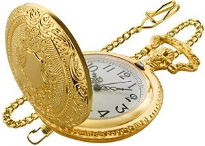 Gold Shield Men's Quartz Pocket Watch with Chain
