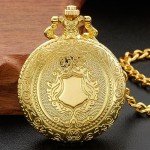 Gold Shield Men's Quartz Pocket Watch with Chain