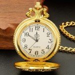 Gold Shield Men's Quartz Pocket Watch with Chain