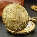 Gold Shield Men's Quartz Pocket Watch with Chain