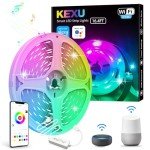KEXU 16.4ft Smart LED Strip Lights WiFi LED Lights Strip Work with Alexa and Google Assistant RGB 16 Million Colors with App Control and Music Sync LED Lights for Bedroom, Kitchen, TV, Party