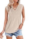 Beige Short Sleeve V-Neck Summer Top for Women